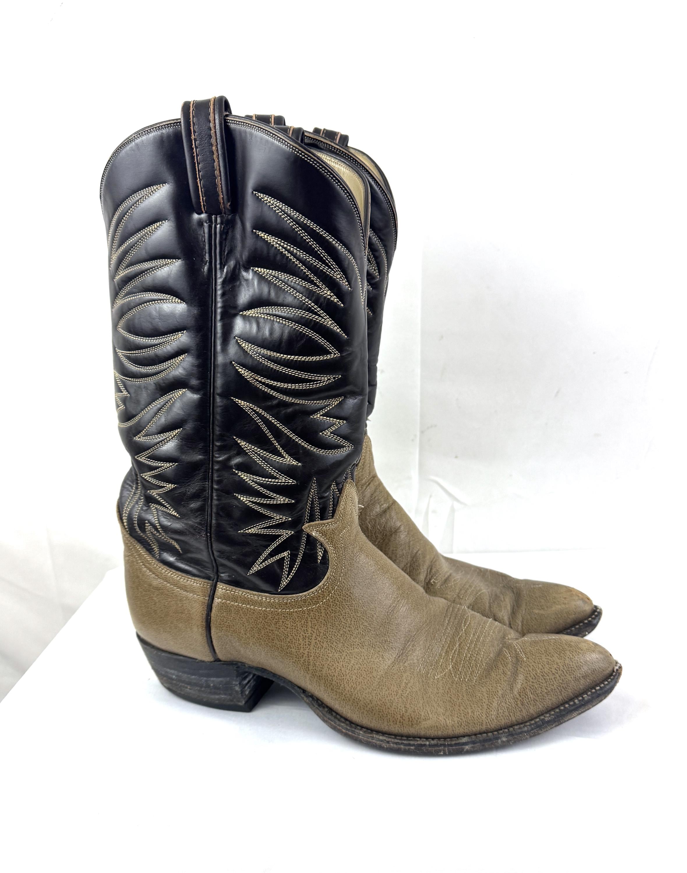Vintage Tony Lama Two Tone Leather Western Cowboy Boots - Etsy