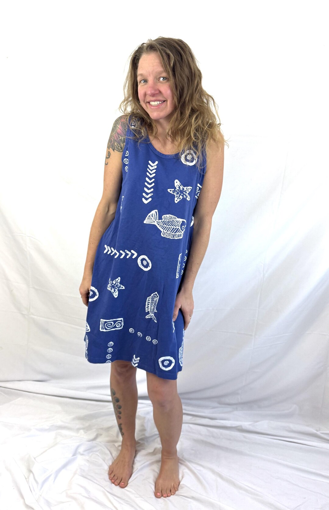 Fish 90s Picture Vintage 90s 1990s Fish Print Blue Cotton Dress - Kisses & Hugs - Etsy