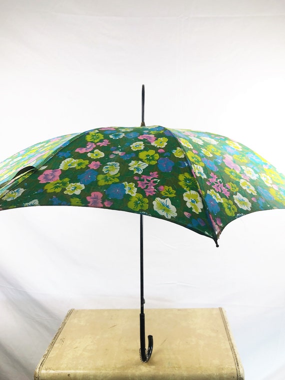 Vintage Basic Floral 1970s 70s Umbrella Parasol