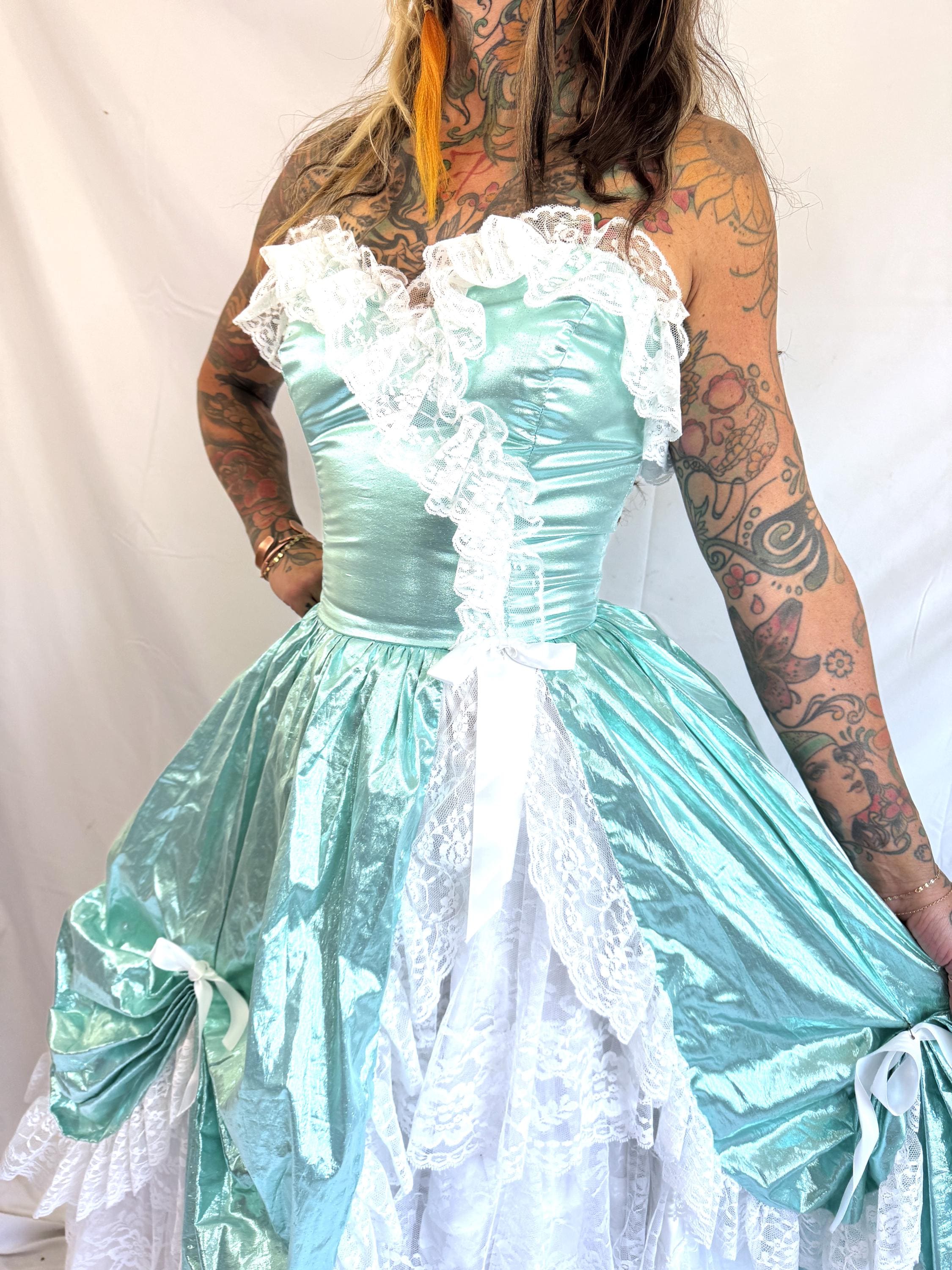 Amazing Vintage 80s Teal Princess and Lace Loralie Cottagecore