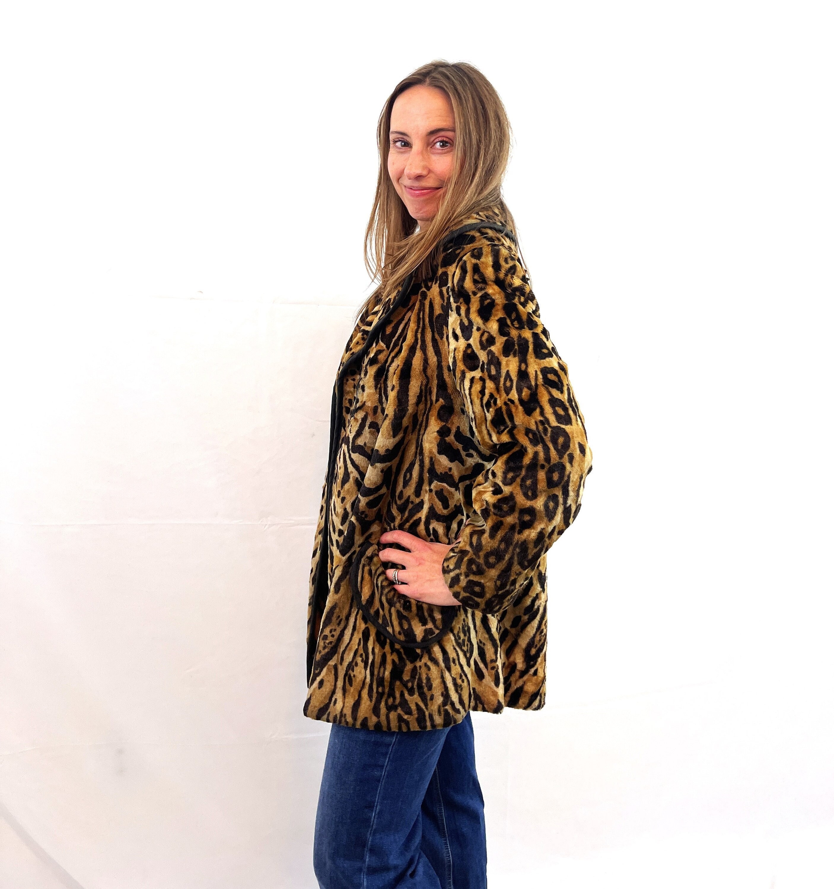 Vintage 1960s Leopard Faux Fur Couture Bombshell Jacket Coat