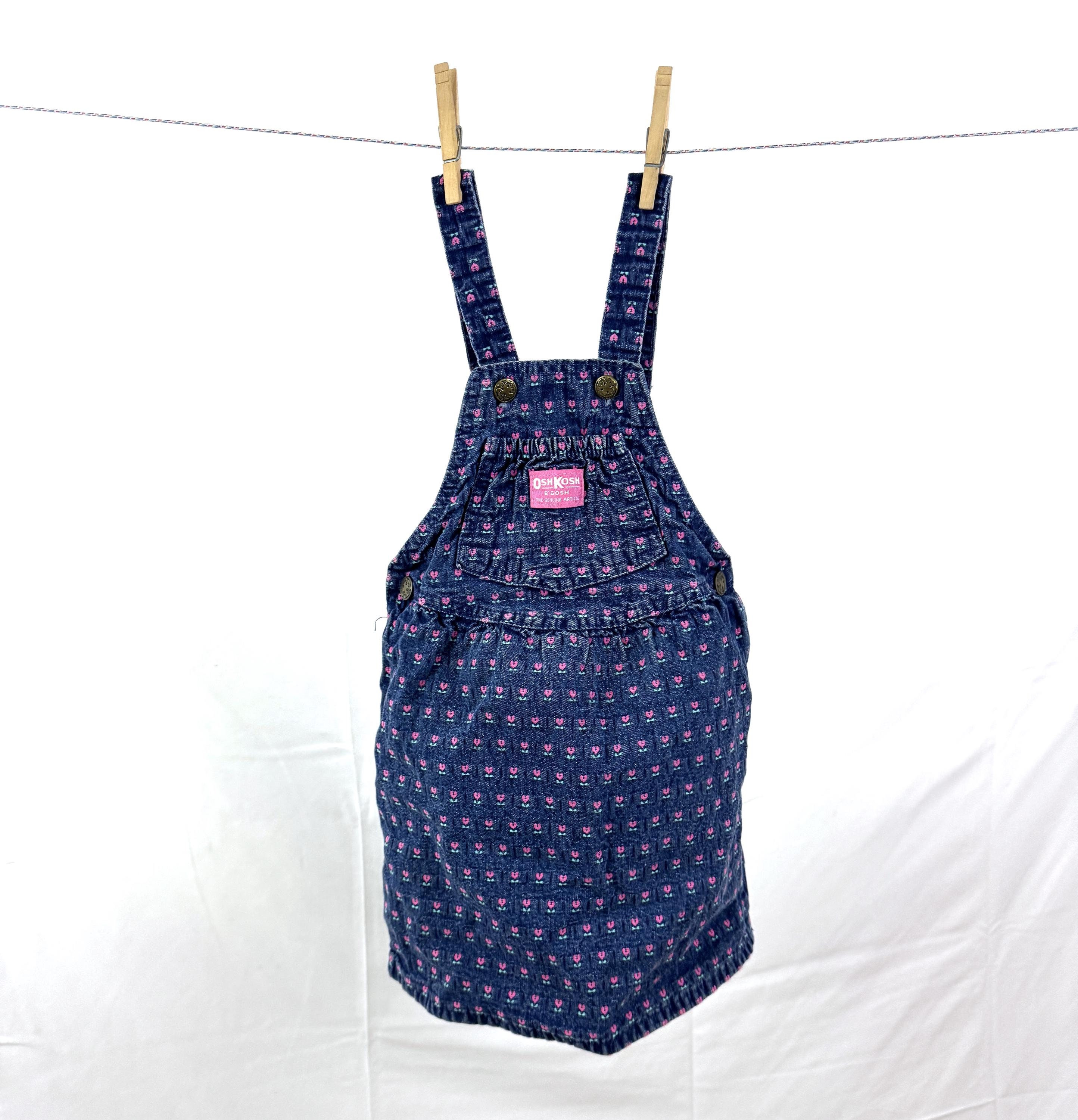 Vintage Oshkosh B'gosh Denim Overalls Skirt: Pink Flower Print