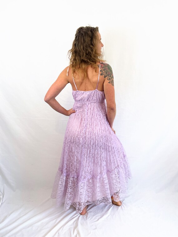 Vintage 1970s Lovely Purple Lace Summer Maxi Gown… - image 6