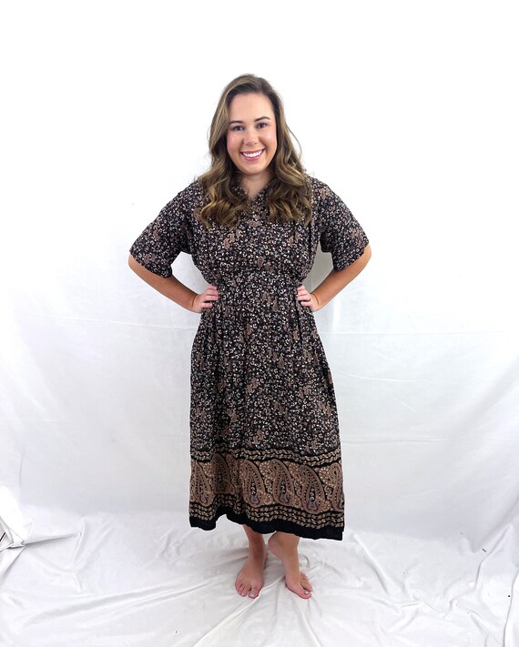 Vintage 70s 1970s Flower Floral Paisley Dress - Ro