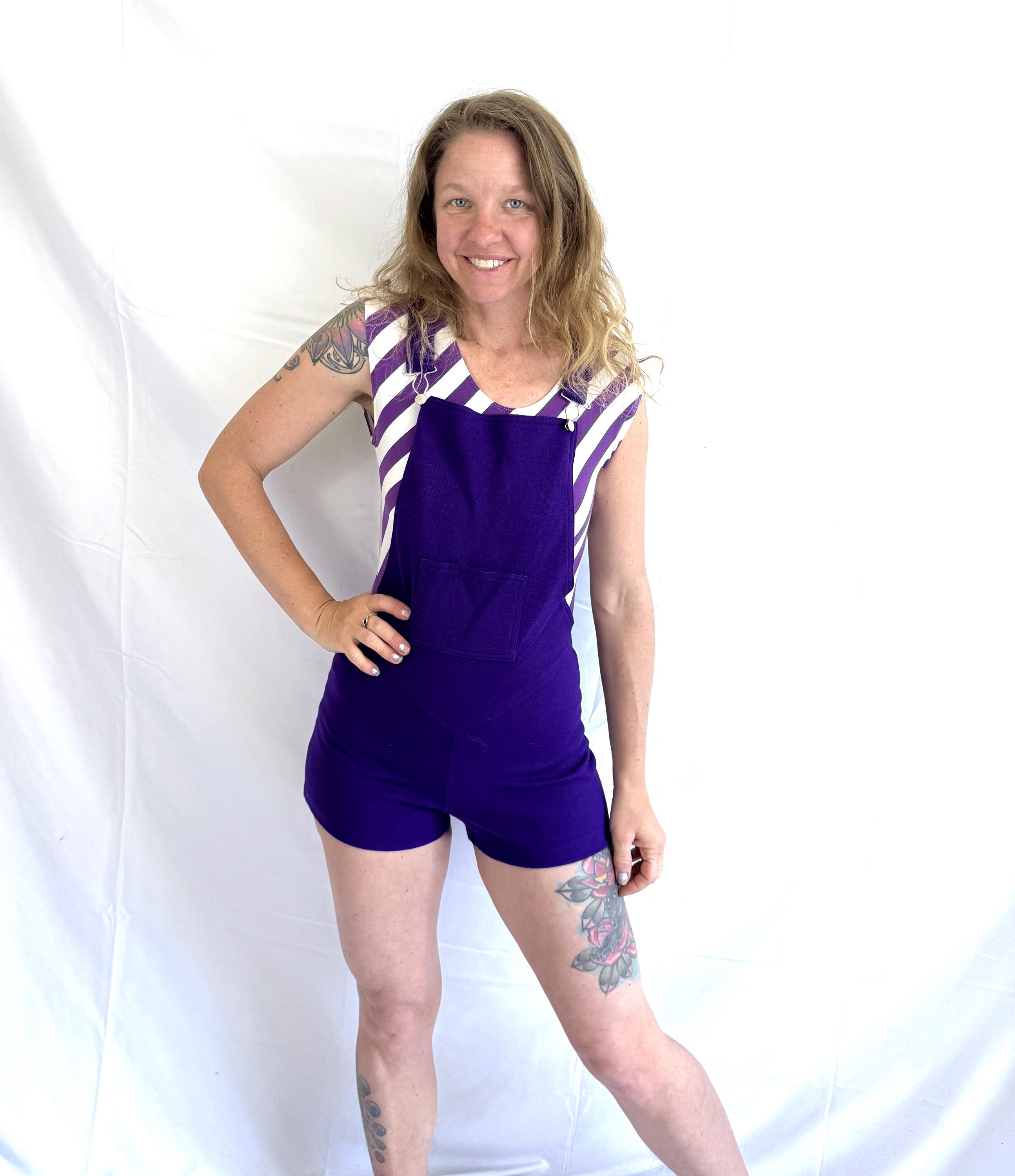 1970s Purple Acrylic Overalls Hot Shorts - Tami Original San