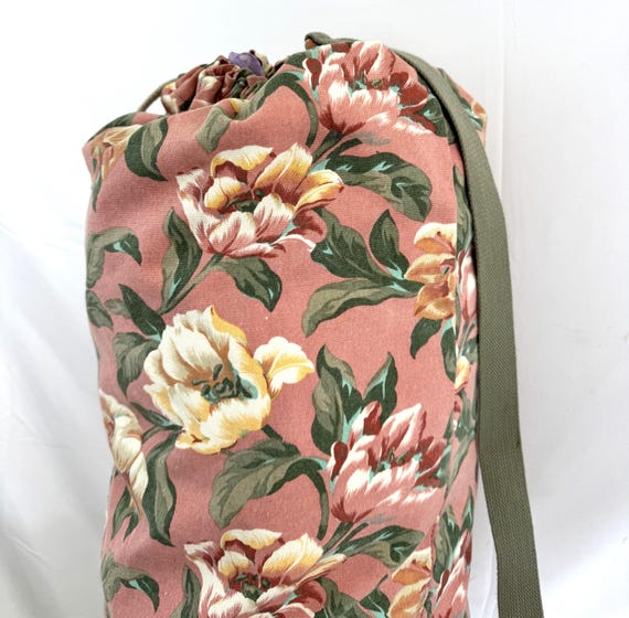 Vintage 1990s 90s Cotton Rucksack Pink Large Floral B… - Gem