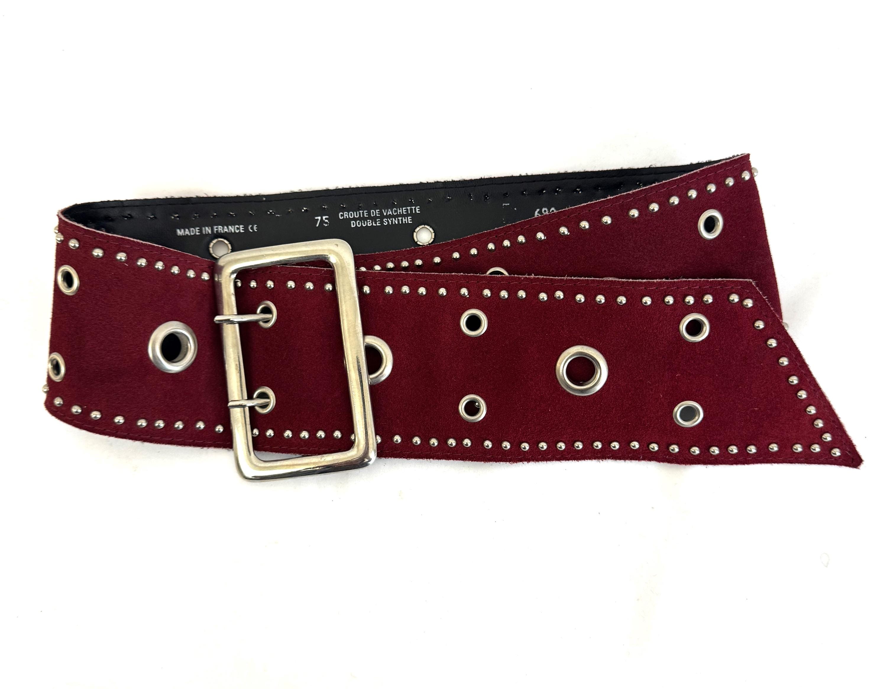 Vintage Red Leather Studded Belt Wide Vintage 90s Red Leather Studded Belt, up to 31.5 Inches - Etsy main image 2
