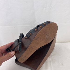 WOW Vintage Super RARE 1970s 70s Wooden Heel Chunky Leather Sandal Wedge Wood Shoes Huge Slingbacks Heels Pumps Sandals image 5