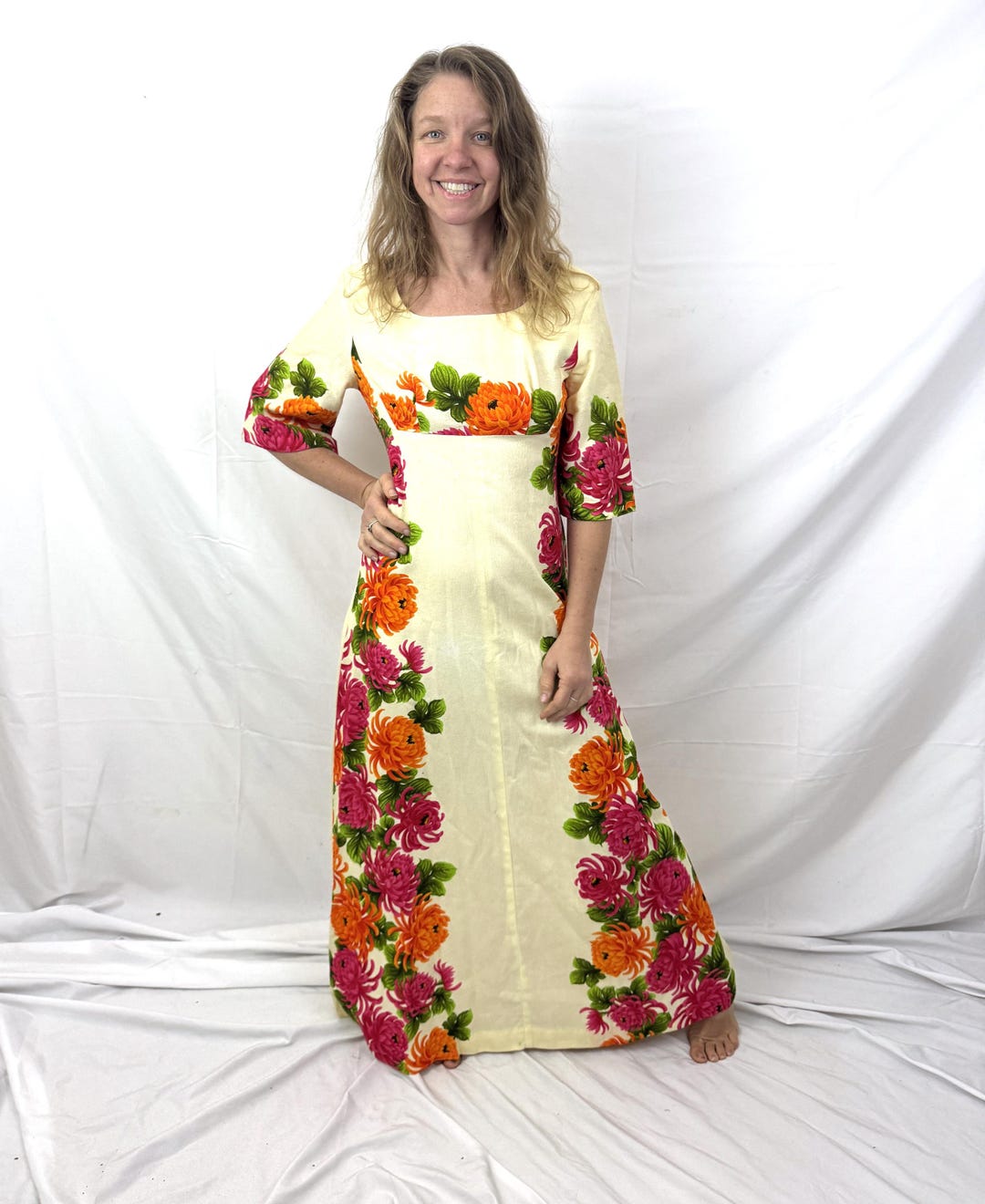 Vintage 1970s 60s Ui-maikai Hawaiian Tiki Mumu Luau Summer Caftan Brown ...