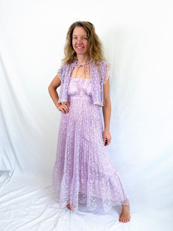 Vintage 1970s Lovely Purple Lace Summer Maxi Gown… - image 5