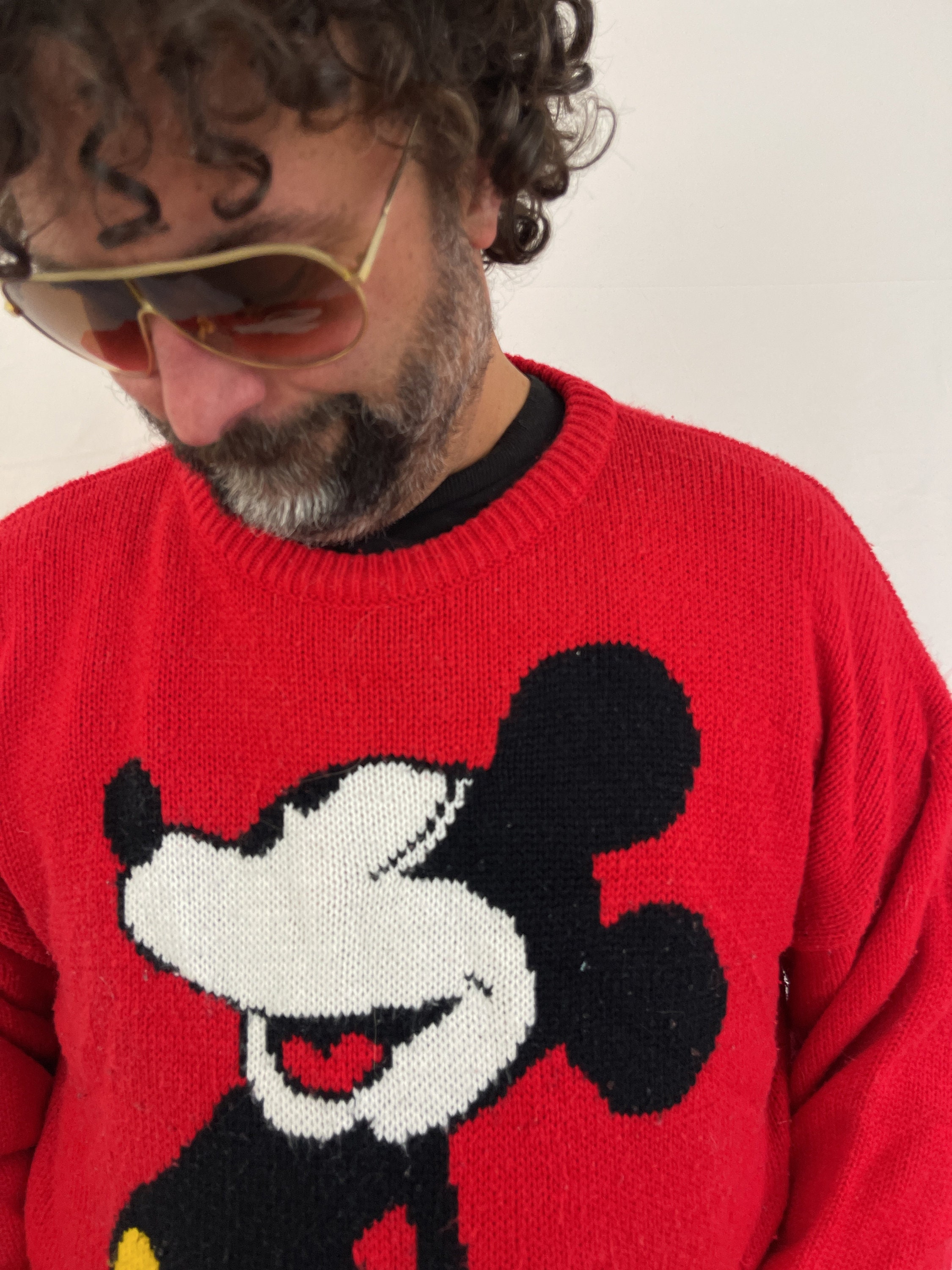 Vintage 80s 1980s Mickey Mouse J.G. Hook Red Disney Knit Sweater