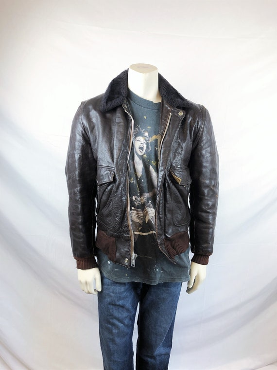 Vintage Brown Pilot Bomber Leather Flight Jacket -