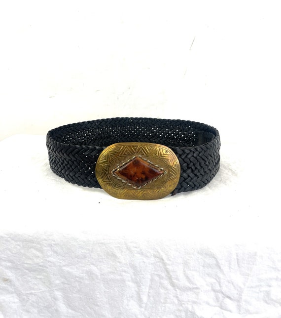 Vintage Leather Woven Wide Moroccan Belt