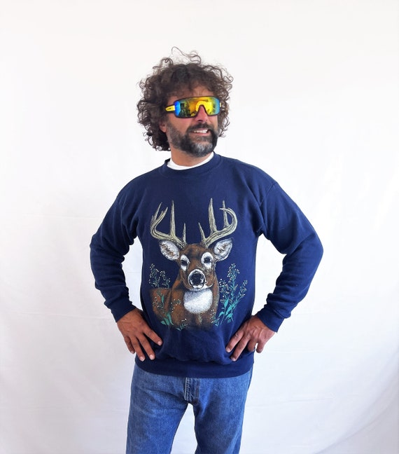 Vintage 80s 90s Blue Stag Buck Deer Sweatshirt