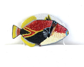 Vintage Rainbow Sequin Fish Beaded Pouch Purse