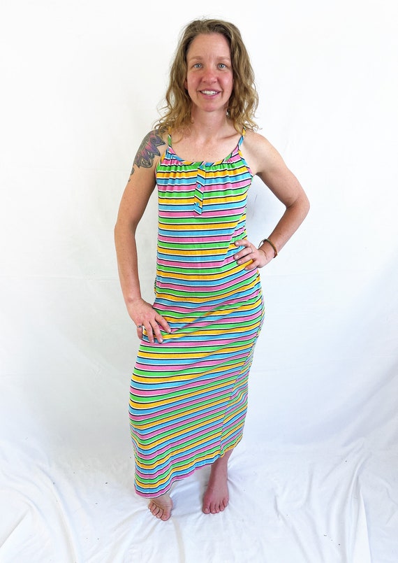 Vintage 1970s 70s Striped Rainbow Fun Dress - image 7