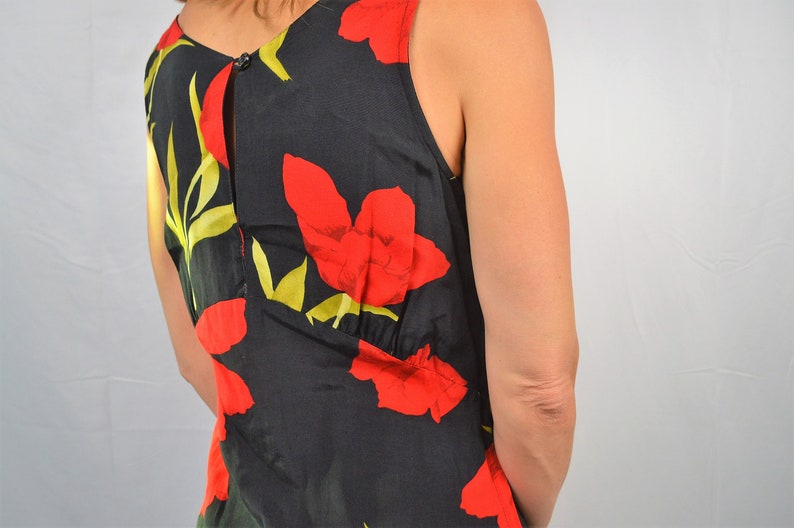 Vintage 90s XOXO Maxi Rose Fitted 1990s Rayon Dress