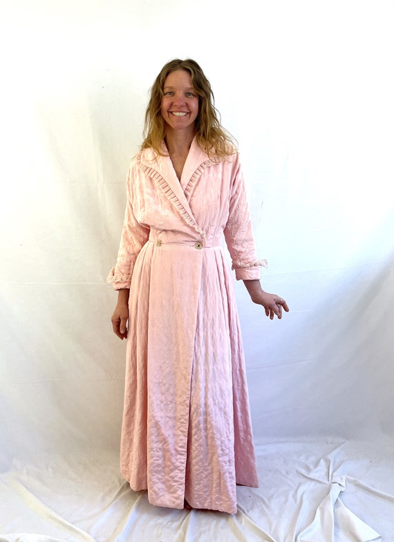 Vintage 1950s 60s Pink Quilted Dressing Gown Dres… - image 2