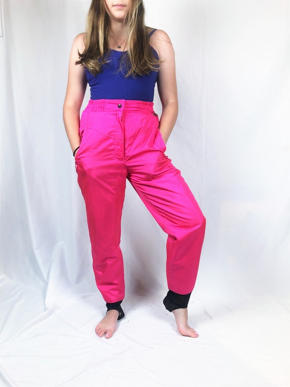 Vintage 80s Neon Pink Ski Snowboard Pants - White