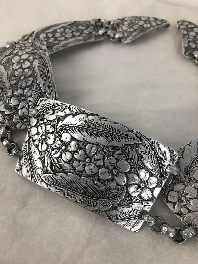 Vintage Hammered Aluminum Floral Metal Belt