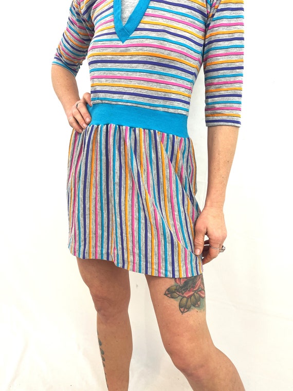 Cutest 70s 80s Striped Rainbow Pastel Summer Dres… - image 4