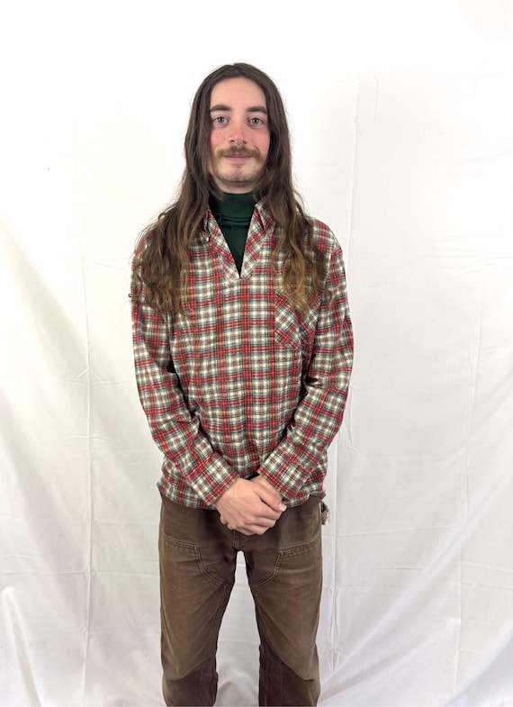 Vintage 1970s 70s Attached Turtleneck Dickie Plaid Shirt - Brubaker