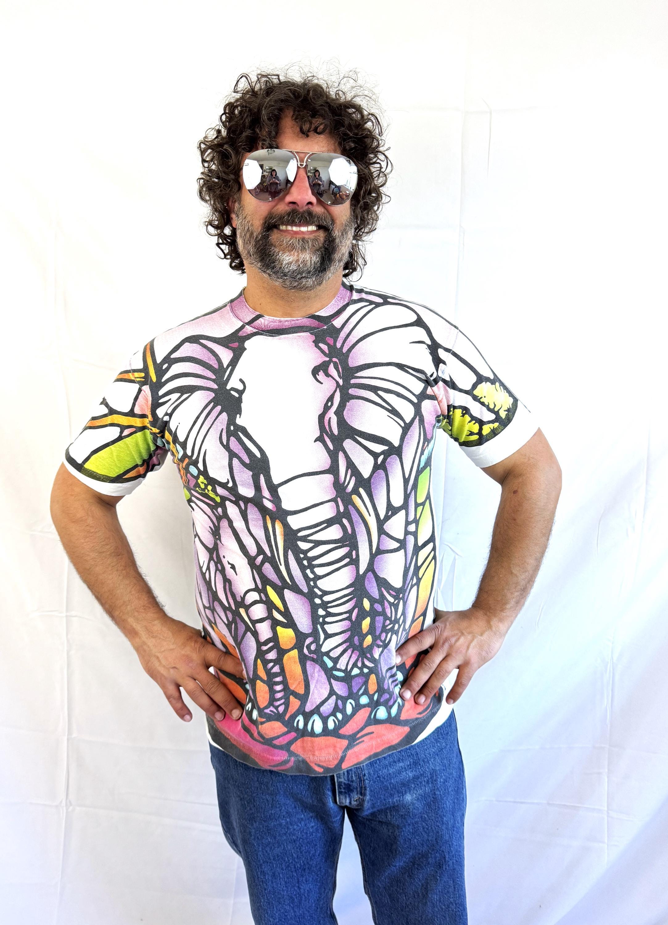 Vintage 1993 Liquid Blue Elephant Stained Glass All Over Print Tee 
