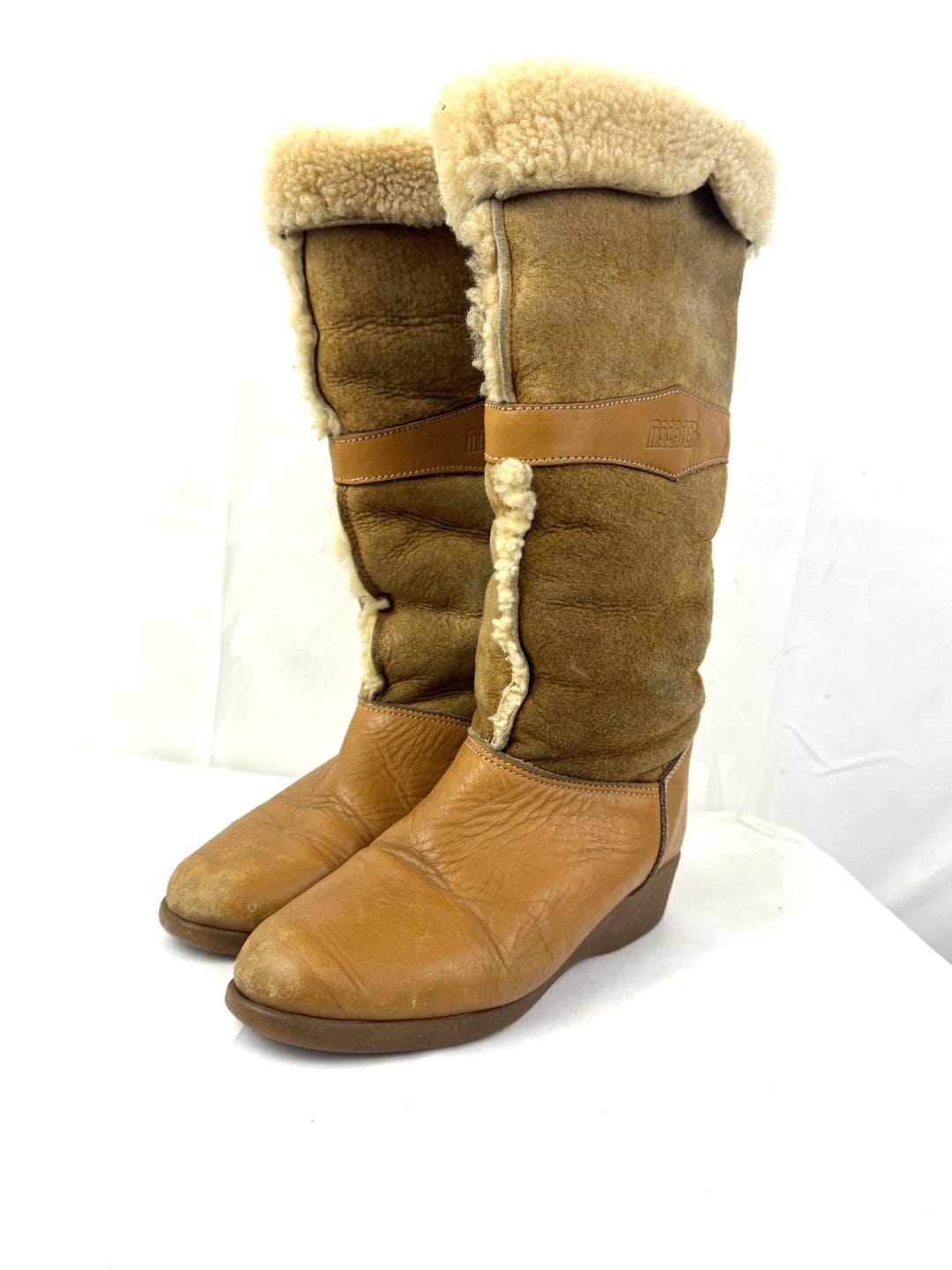 Vintage 70s 1970s RARE Shearling Suede Leather Tall Winter Boots ...