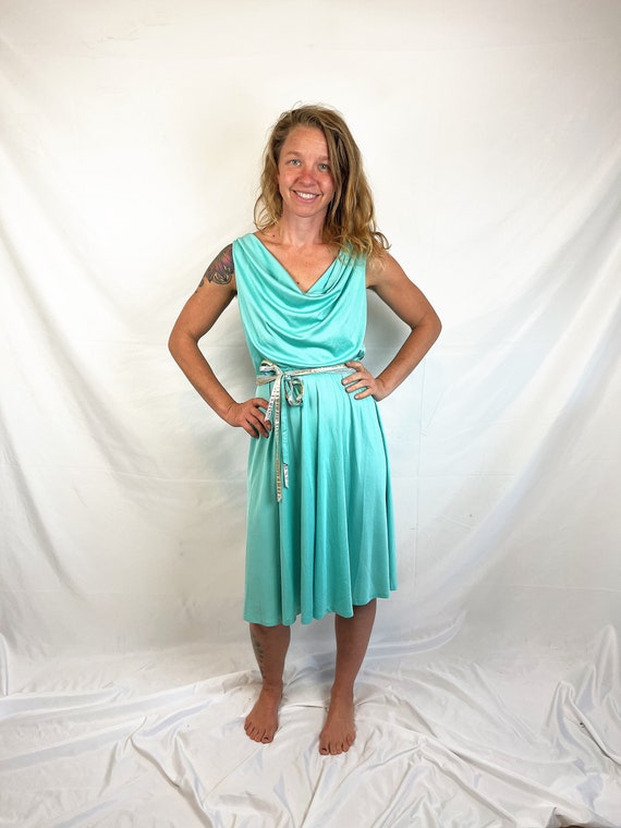 Vintage 1970s 70s Lilli Diamond Draped Teal Fun D… - image 5