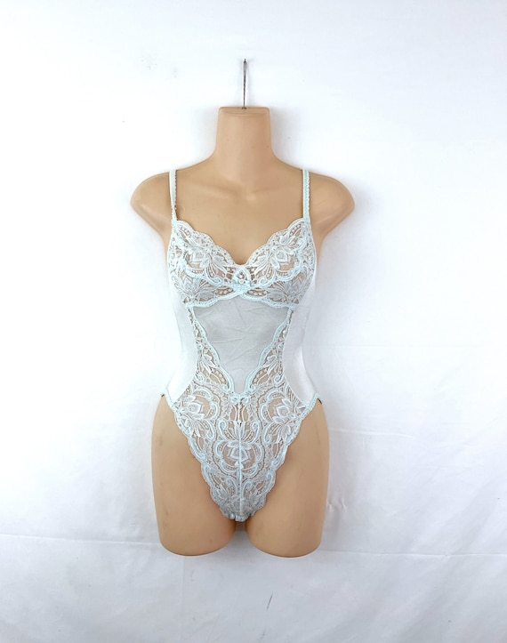 VERSACE Scalloped lace and stretch-satin underwired bodysuit