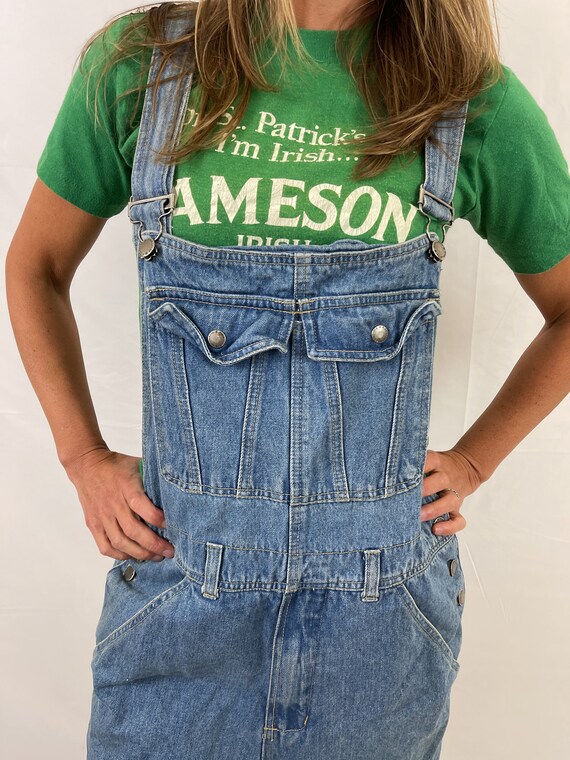 Vintage 90s 1990s Denim Overalls Bibs Shorts - Ri… - image 2