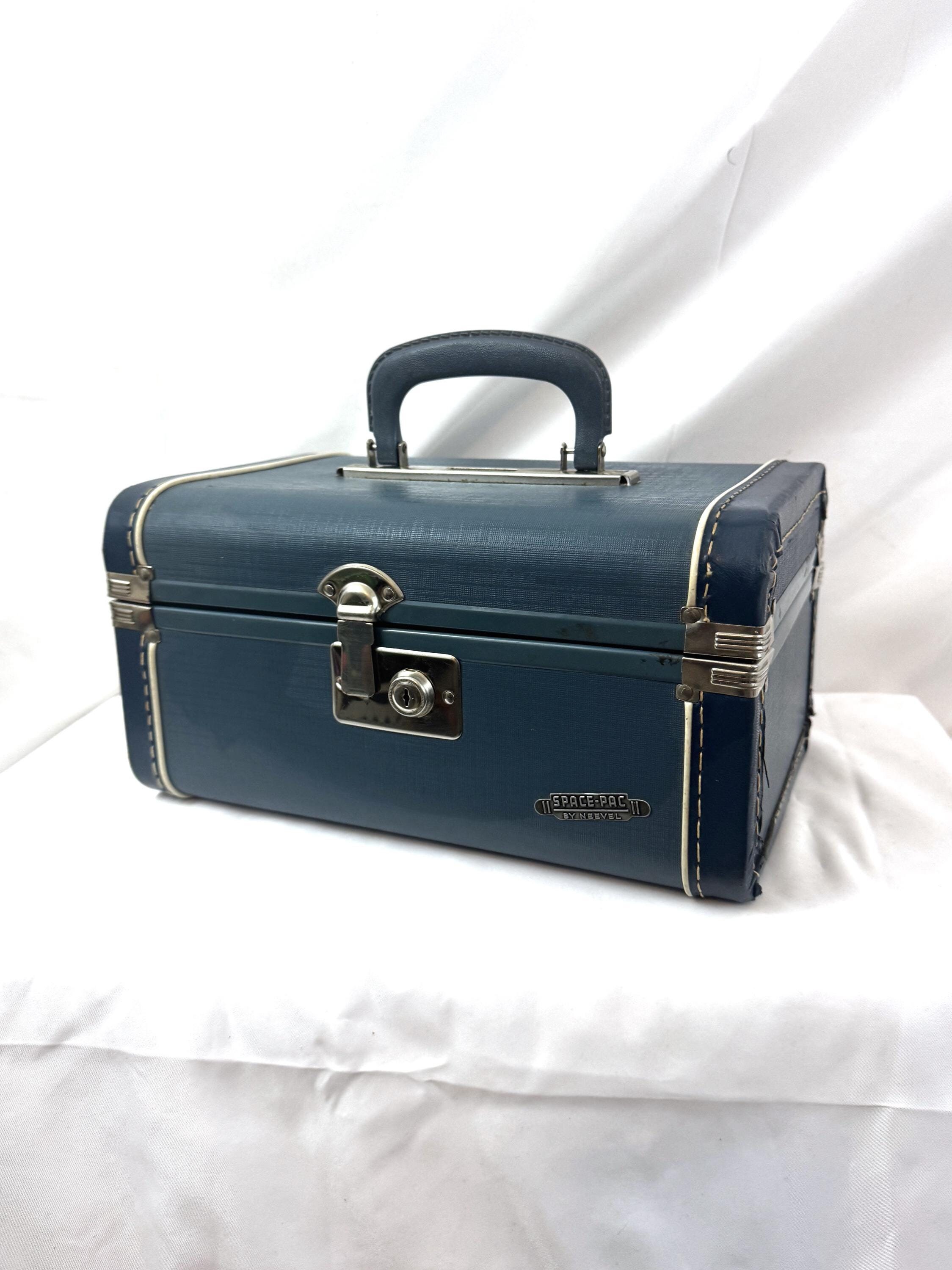 Vintage Mini Navy Blue Hard Train Case Luggage - Space-pac