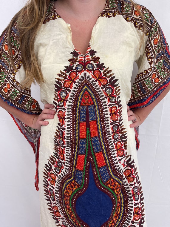 Vintage 1970s 70s Ethnic Boho Batik Dashiki Cafta… - image 5