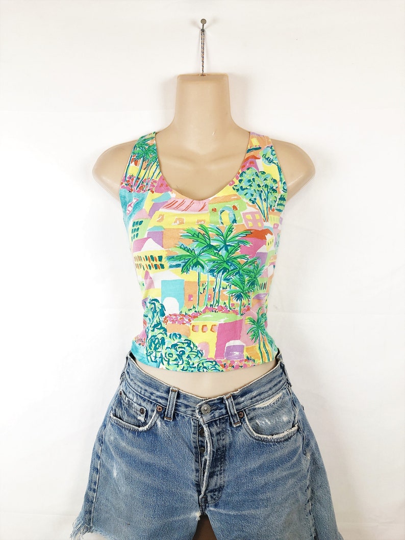 Vintage 80s 1980s Summer Esprit Crop Top Tank Shirt