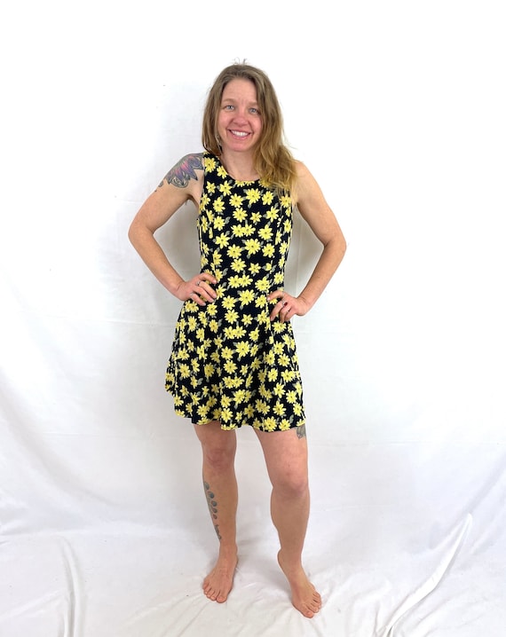 Vintage 90s 1990s Sunflower Mini Summer Dress - My