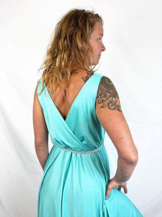 Vintage 1970s 70s Lilli Diamond Draped Teal Fun D… - image 8