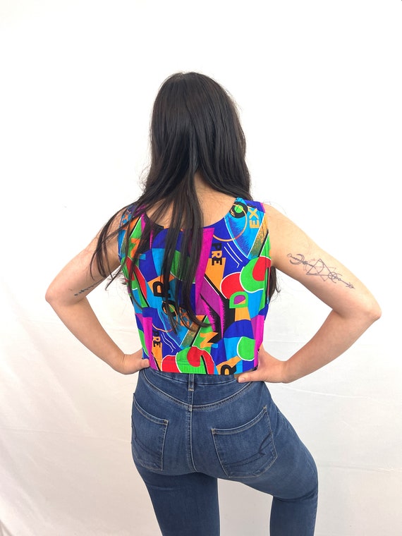 Vintage 80s Rainbow Geometric Spandex Sports Bra … - image 3