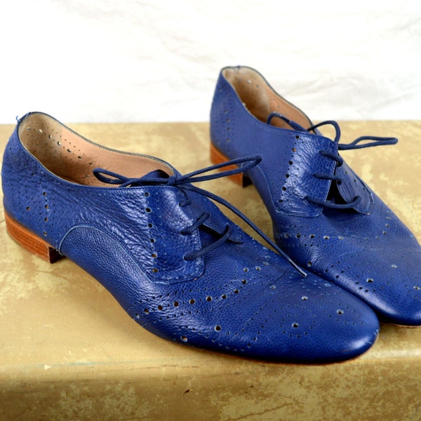 Jolie coupe bleu Vintage out Lace Up chaussures en cuir