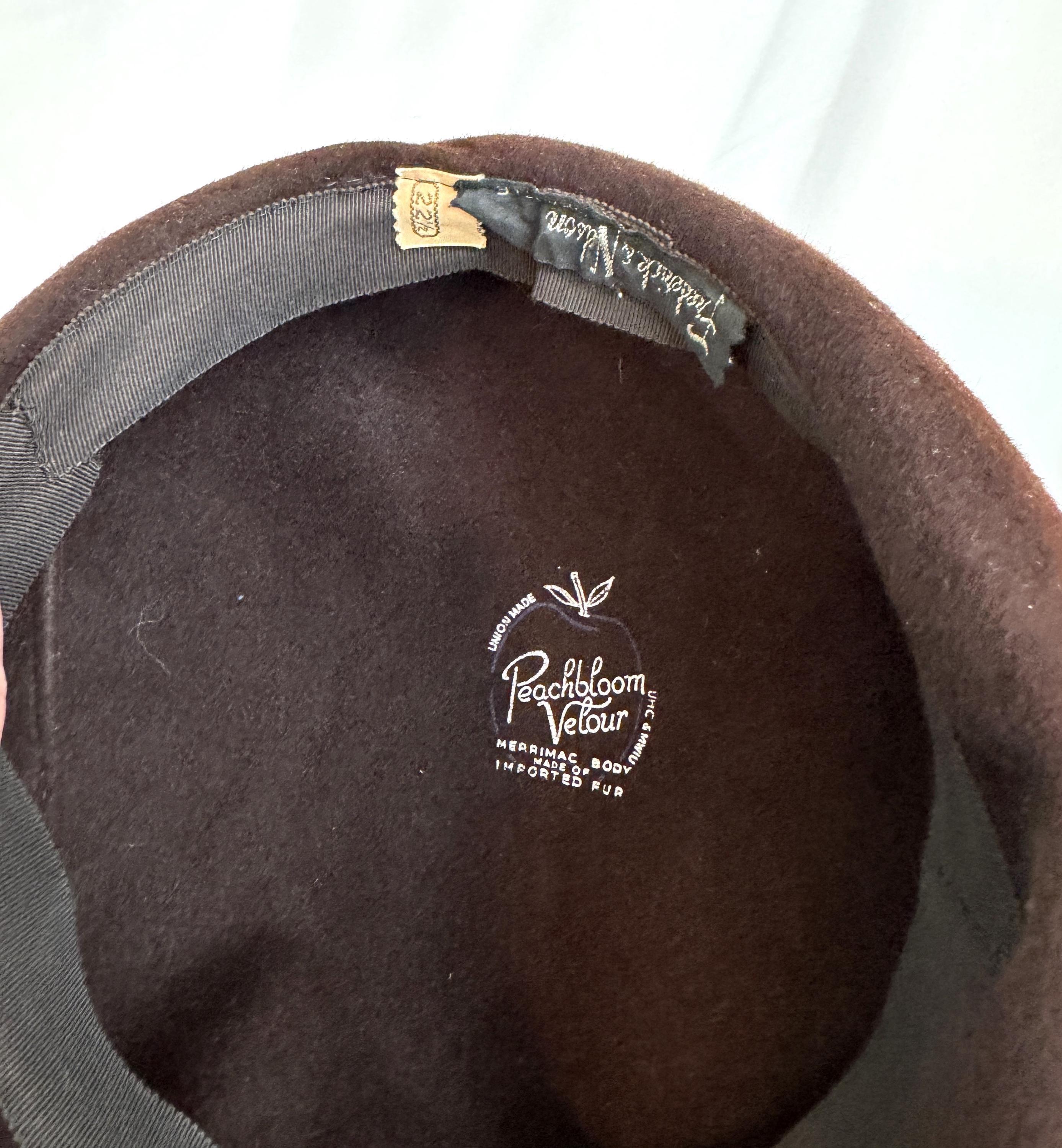 Vintage Brown Peachbloom Velour Merrimac Imported Fur Hat Vintage 60 main image 3