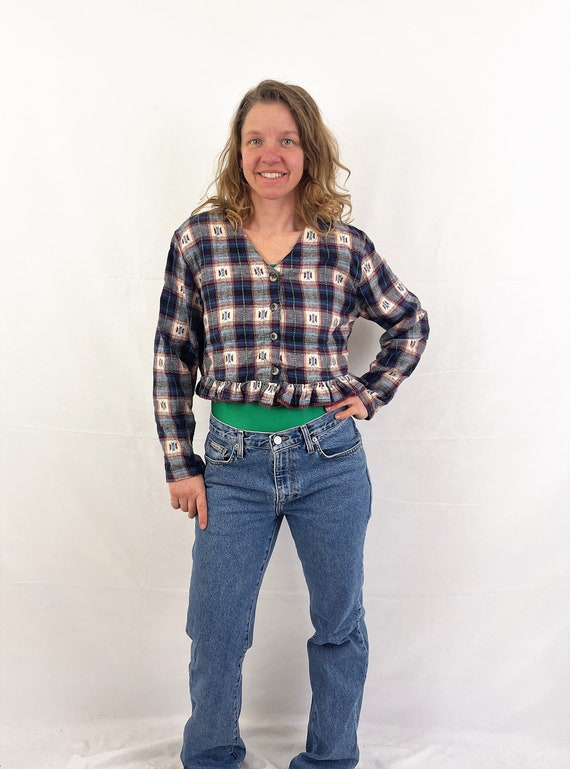 Vintage 90s 1990s Two 2 of Us Flannel Plaid Ruffl… - image 4