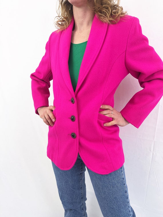 Vintage 1980s 80s Hot Pink Blazer Sports Coat Sui… - image 3