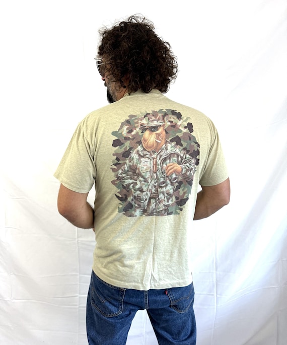shirt with cigarette pocket Vintage Rare 1990s 90s Camel Cigarette Smoking Joe Cool Pocket 1990 Camo  Hunting Tshirt Tee Shirt - XL