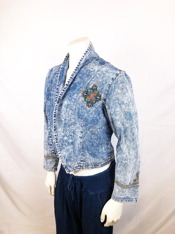 Vintage 80s Light Acid Wash Bedazzled Denim Jacket