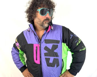 Rad 80s Vintage Neon Ski Puffy Jacket Coat - Mt. Pocono