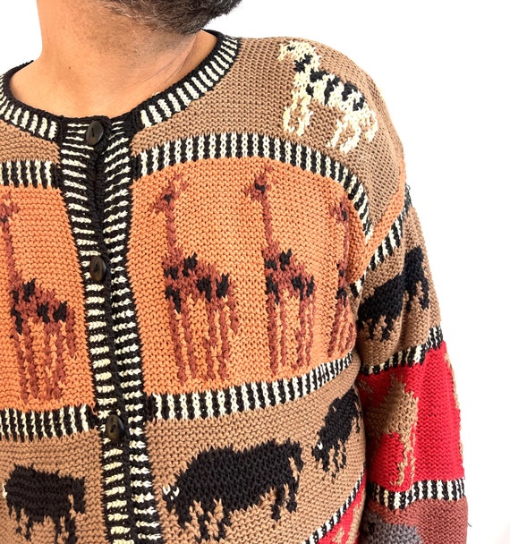 Vintage 80s 90s Knit Animal Fun Cardigan Sweater … - image 2