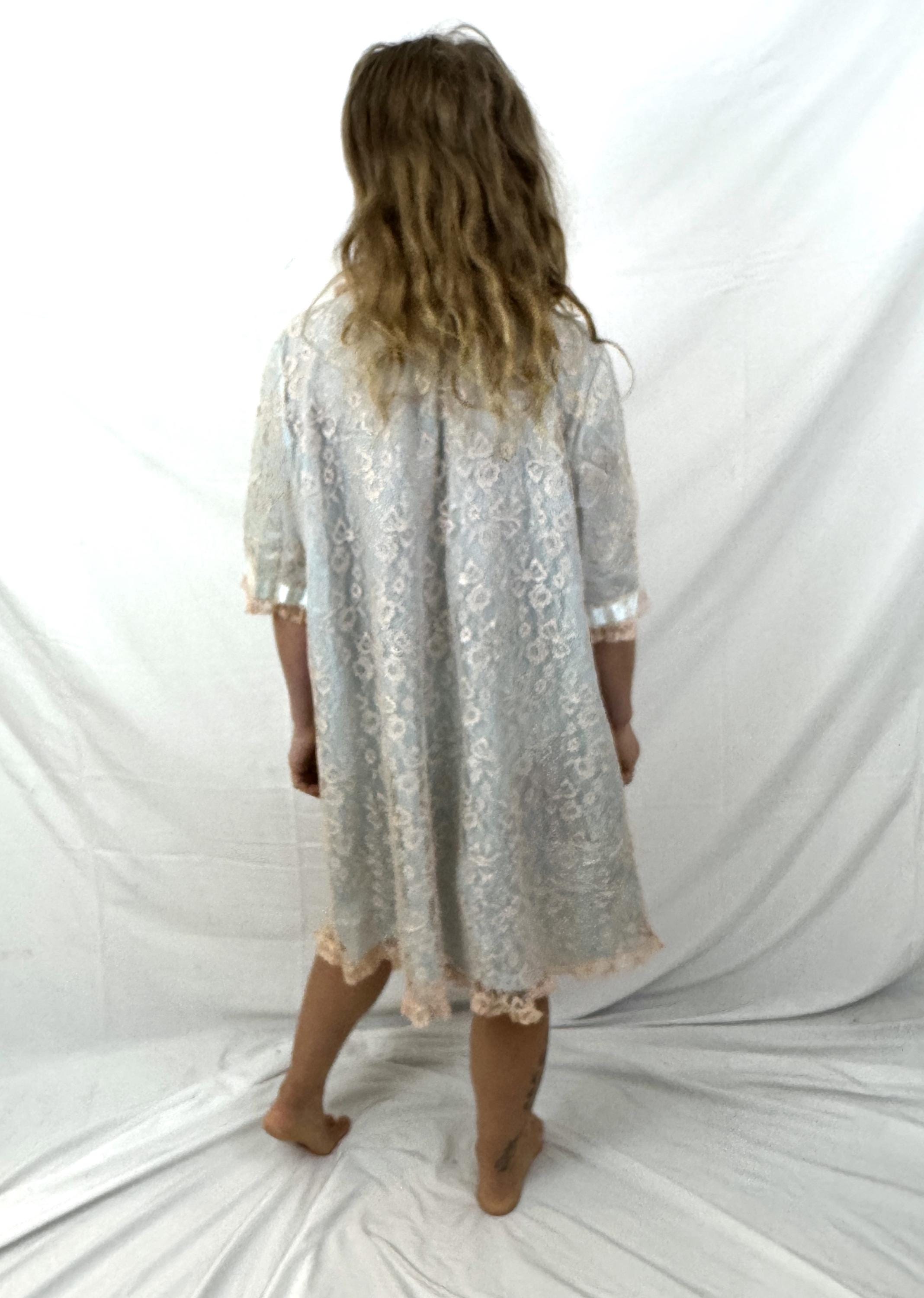 Vintage 1960s 60s Lace Lingerie Slip Dressing Gown Robe Peignoir
