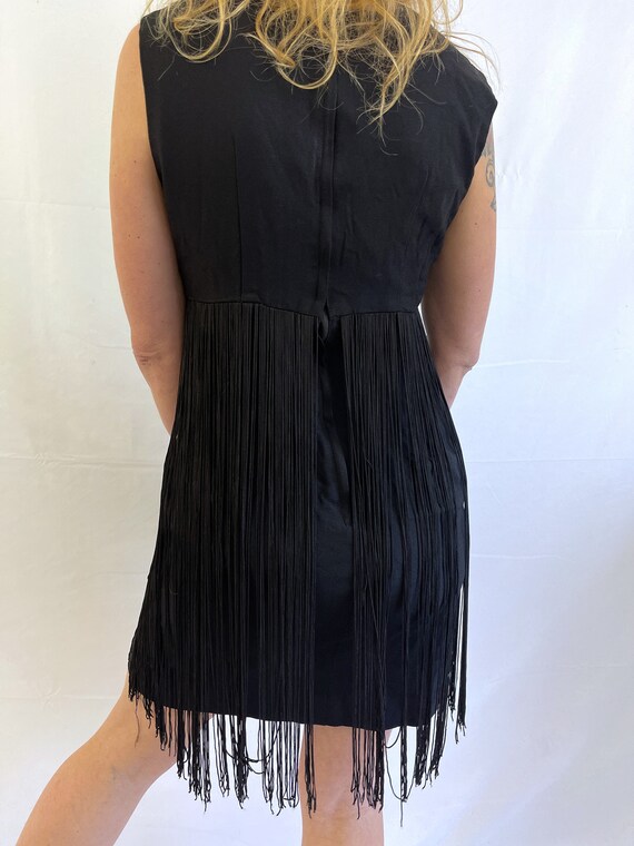 Vintage 1960s 60s Black Fringe Flapper Party Dres… - image 6