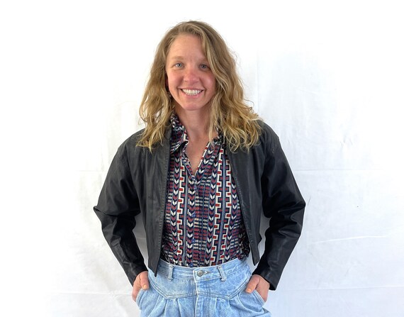 Rare Black Leather Vintage 1980s Cropped 80s Jacket - Tango