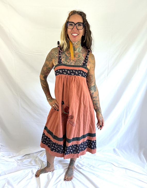 Vintage 1970s 70s Hippie Patchwork Flower Floral … - image 3