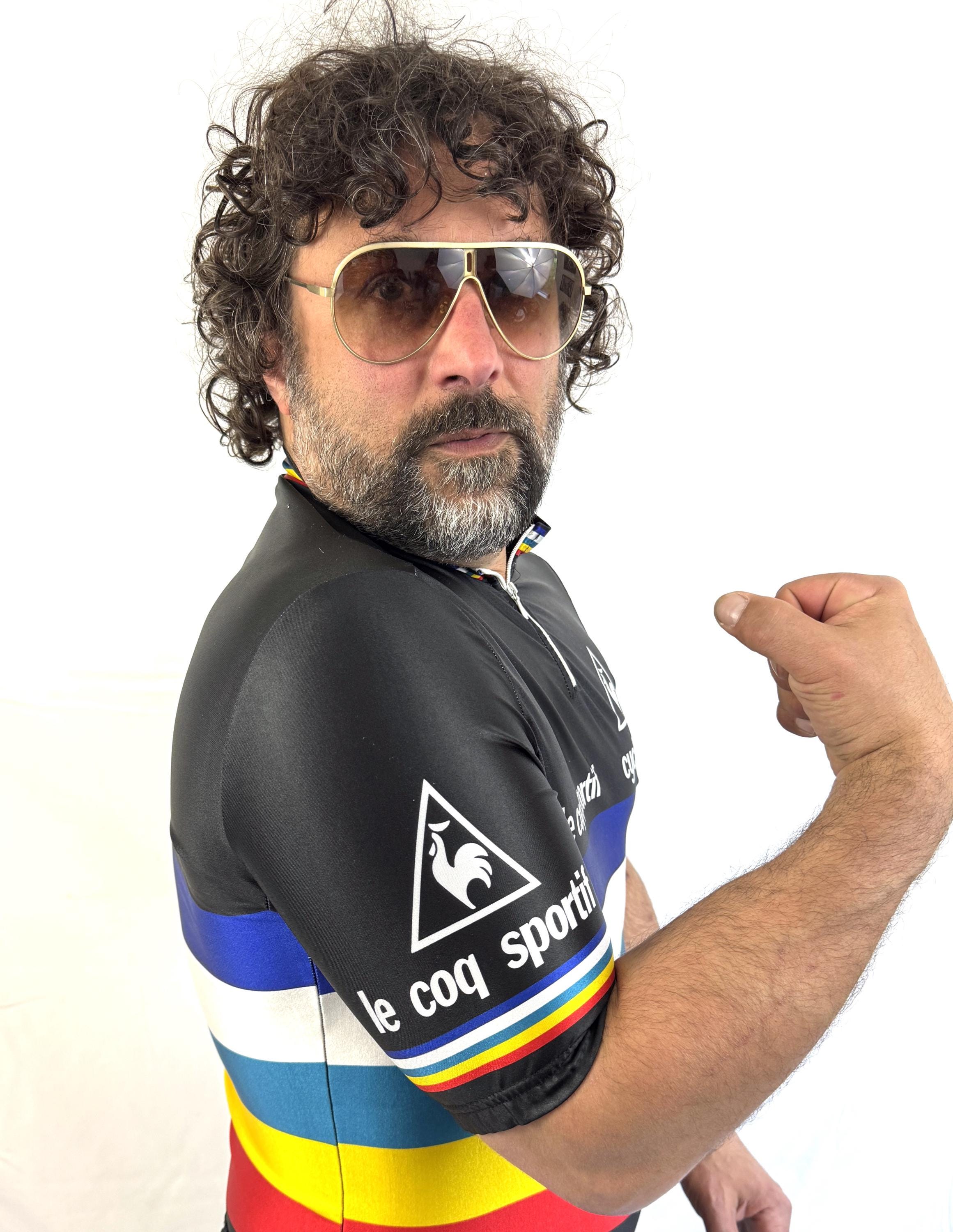 Maillot Cycliste Vintage Le Coq Sportif Années 70 - Arc-en-ciel Tour De France - Fabriqué France
